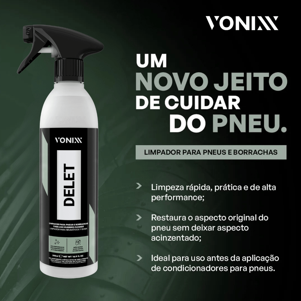 Delet 500ml Limpa Pneu Borracha Plástico Limpador Spray