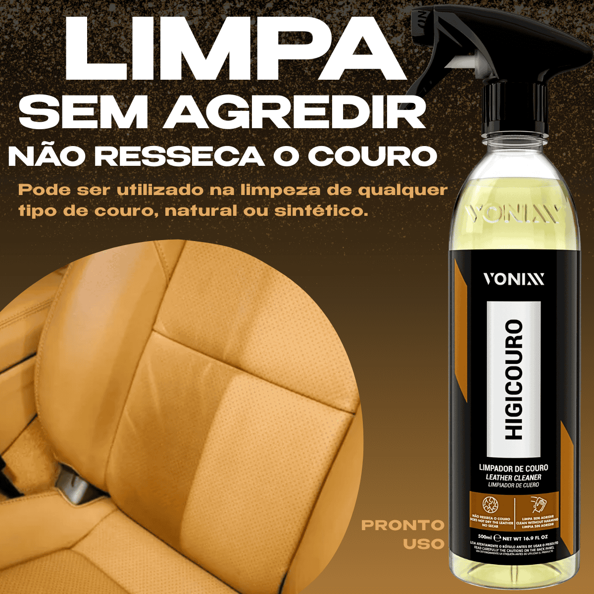 Kit Limpar Hidratar Couro Vonixx Hidracouro Higicouro Vonixx 500ml Aplicador Pano Microfibra