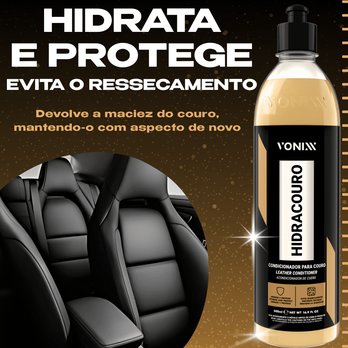 Kit Limpar Hidratar Couro Vonixx Hidracouro Higicouro Vonixx 500ml Aplicador Pano Microfibra