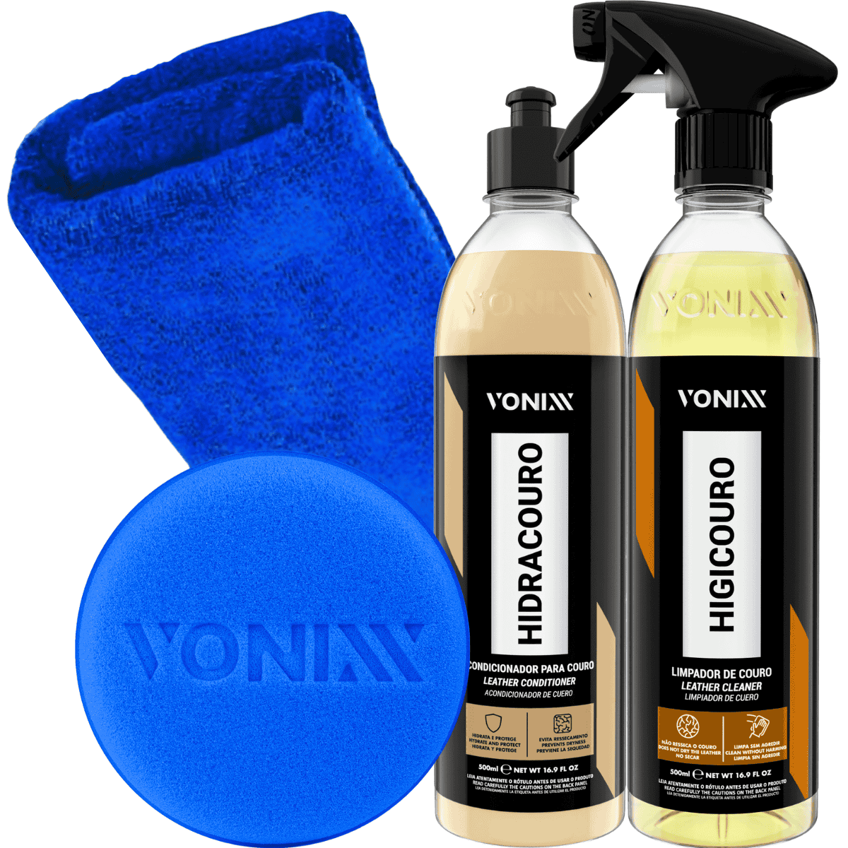 Kit Limpar Hidratar Couro Vonixx Hidracouro Higicouro Vonixx 500ml Aplicador Pano Microfibra