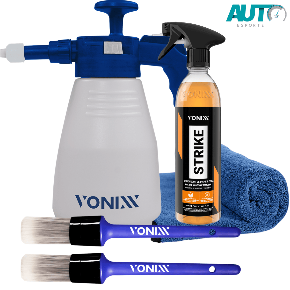 Kit Piche Cola AutoEsporte Strike Pulverizador Manual Pinceis Pano Microfibra